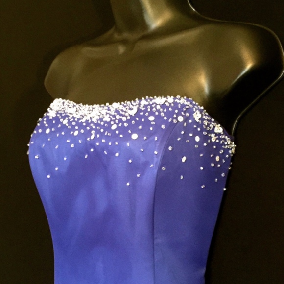 Royal Blue and White beaded Gown  VS173 - Picture 2 of 5
